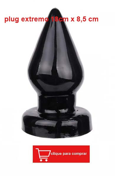 imagem de plug anal preto extremo 18,5 cm com botão de compra