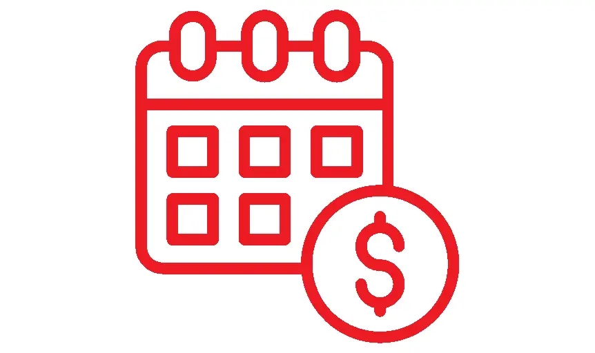 ilustração de calendário com símbolo de dinheiro próximo simbolizando parcelamento de compras
