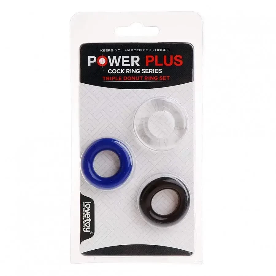 Cartela com Kit 3 Anéis Penianos Power Plus Lisos Prolongadores De Ereção Sem Vibração