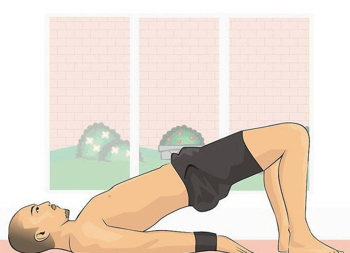 ilustração de homem deitado com as costas no piso fazendo exercício de fortalecimento da região pélvica
