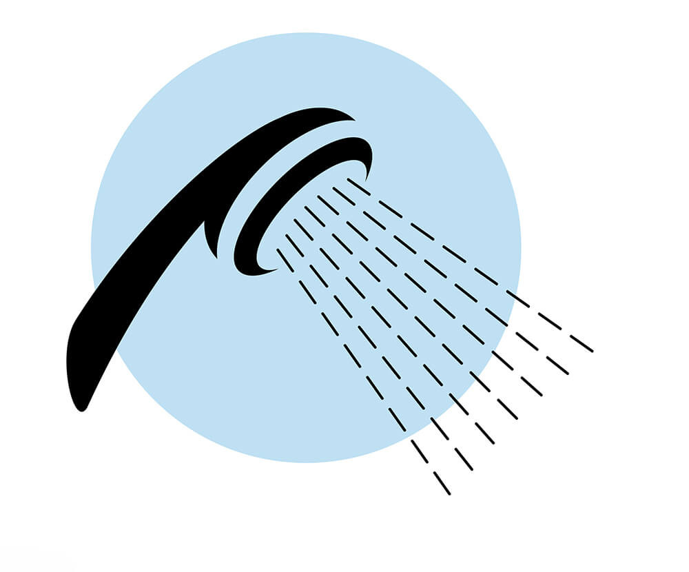 ilustração de chuveiro jorrando água indicando que a mulher pode gozar sozinha enquanto toma banho