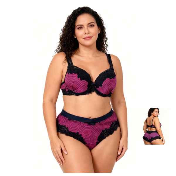 Conjunto Lingerie Sexy Plus Size Com Caleçon E Soutien Tamanho GG