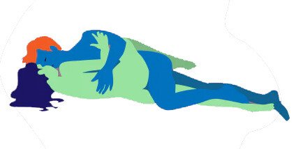 ilustração de casal deitado na posição sexo de conchinha