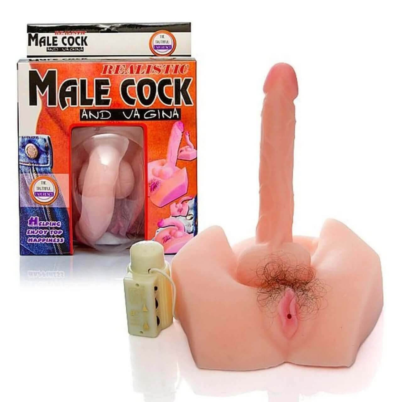 Masturbador Hermafrodita Penis E Vagina Cyberskin Articulado Male Cock Vibra Penetráveis 18xcm x 3,5cm