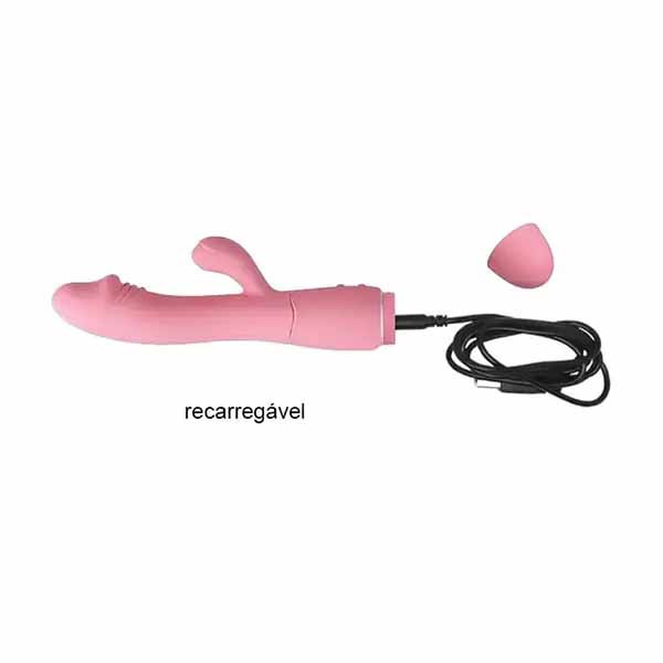 detalhe cabo carregador conectado a vibrador vaginal dupla estimulacao pretty love snappy rosa