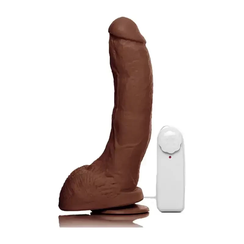 Imagem de pênis postiço com vibração na cor marrom