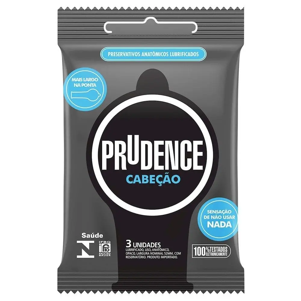 Preservativo Prudence Cabeção Ponta Larga Embalagem Com 3 unidades 52mm