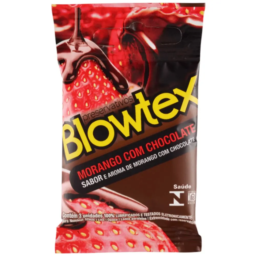 Preservativo Blowtex Sabor Morango com Chocolate Embalagem Com 3 unidades 52mm