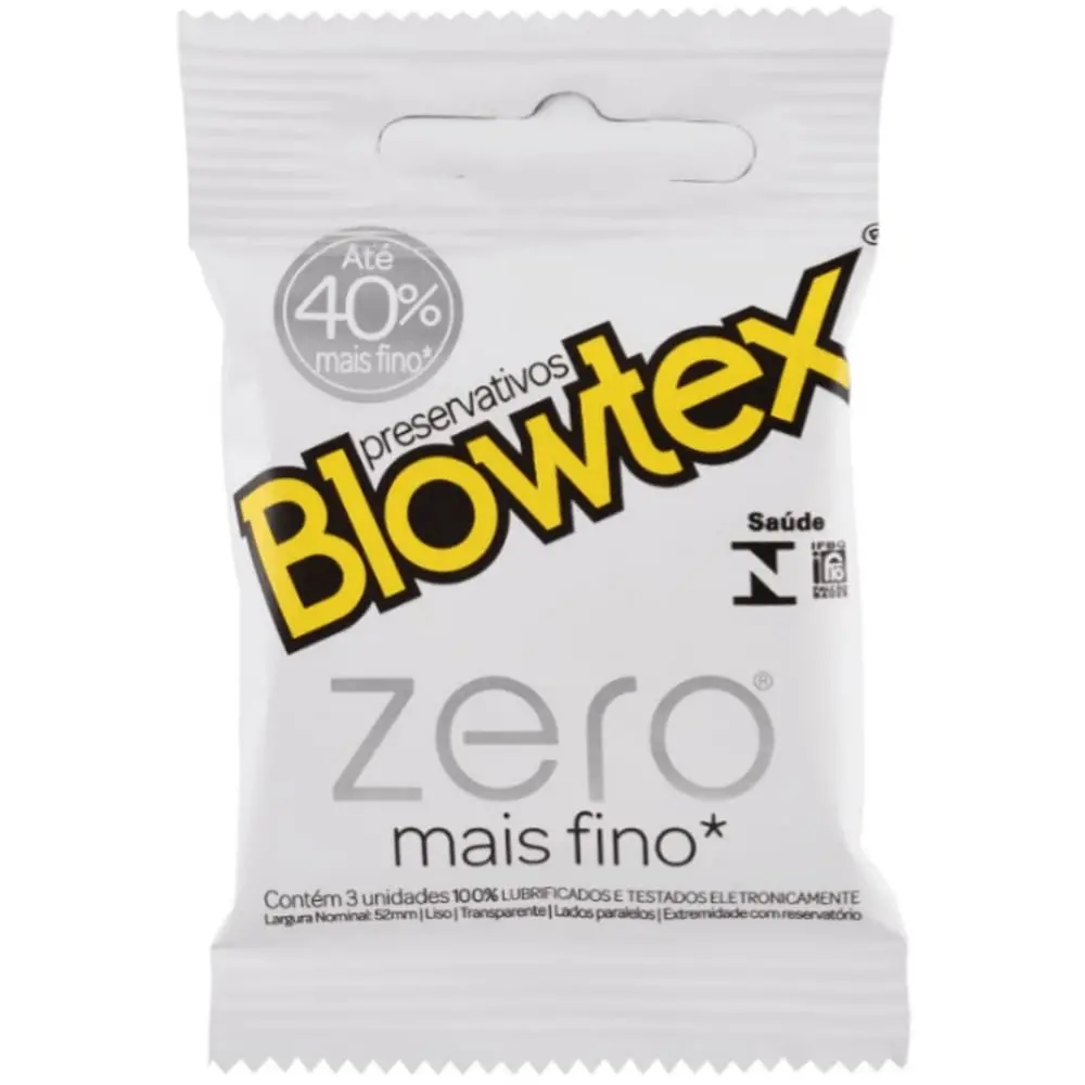 Preservativo Blowtex Zero Mais Fino Embalagem Com 3 unidades 52mm